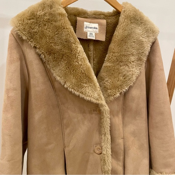 Vintage Faux Suede Faux Fur Lined Collared Penny Lane Jacket Coat in Camel/Tan - Picture 4 of 6